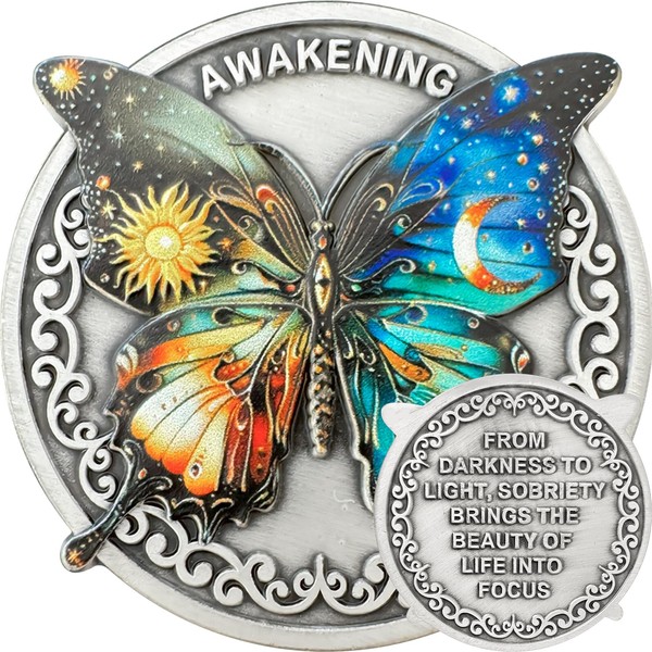 Butterfly Sobriety Chip Awakening Sobriety Coin Darkness to Light Sobriety