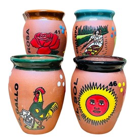 Set of 4 Loteria Cantarito Cup - Loteria Clay Cantarito - Guelaguetza Designs