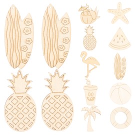LALAFINA 40pcs Tropical Theme Wood Cutouts for Crafts Beach Decor Natural Wood Pendants for Creative Projects Unfinished Craft Shapes for Boys and Girls and Adults