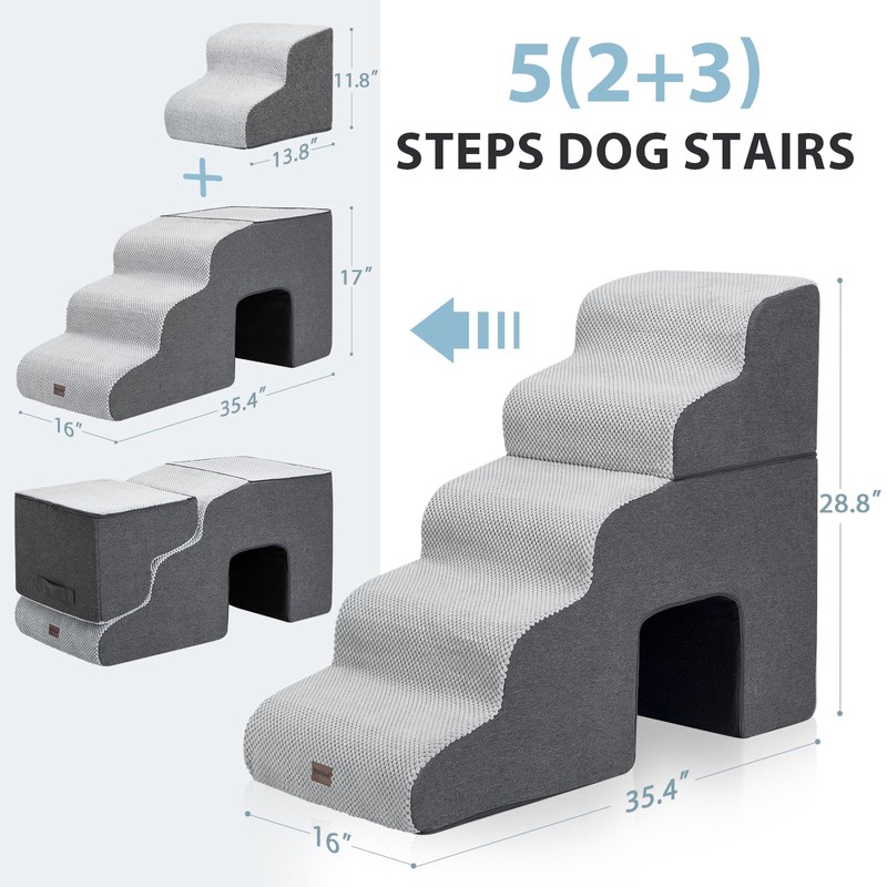 Garnpet Dog Stairs for High Beds with Tunnel, 5-Step Dog