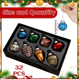 Capoda 32 Pcs Vintage Christmas Ornaments 1.2 Inch Antique Glass Christmas Ornaments Vintage Christmas Decorations Mini Christmas Balls Retro Christmas Tree Ornaments for Xmas (Classic Shape)