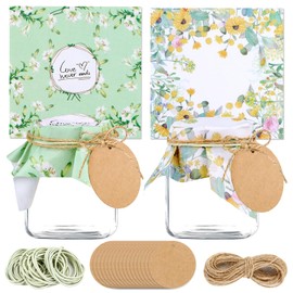 Fonyet 100 Jam Doilies Christmas Set Jewellery Doilies for Preserving Jars with 40 Gift Tags, 10 m Jute Yarn and Adjusting Rubber, Jam Doilies Fabric for Christmas Decorating