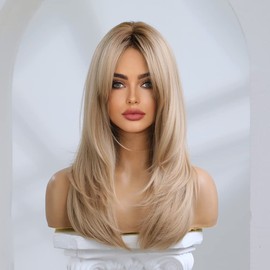 Shoulder Light Blonde Natural Length Synthetic Wig For Women, Straight Hair, Side Part Daily Party Use