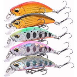 CONTYU Mountain Stream Lures Trout Minnow Set, Sinking, 1.5 inches (38 mm), 0.12 oz (3.0 g), Flat Type Yamame (38mm/3.0g), Color A (Set of 5)