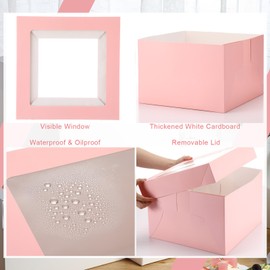 Skyygemm Skyygemm 30 Pcs 12 x 12 x 8 Inches Cake Boxes with Window Tall Bakery Boxes Tier Cakes Pastry Dessert Containers Disposable Cake Containers(Pink)