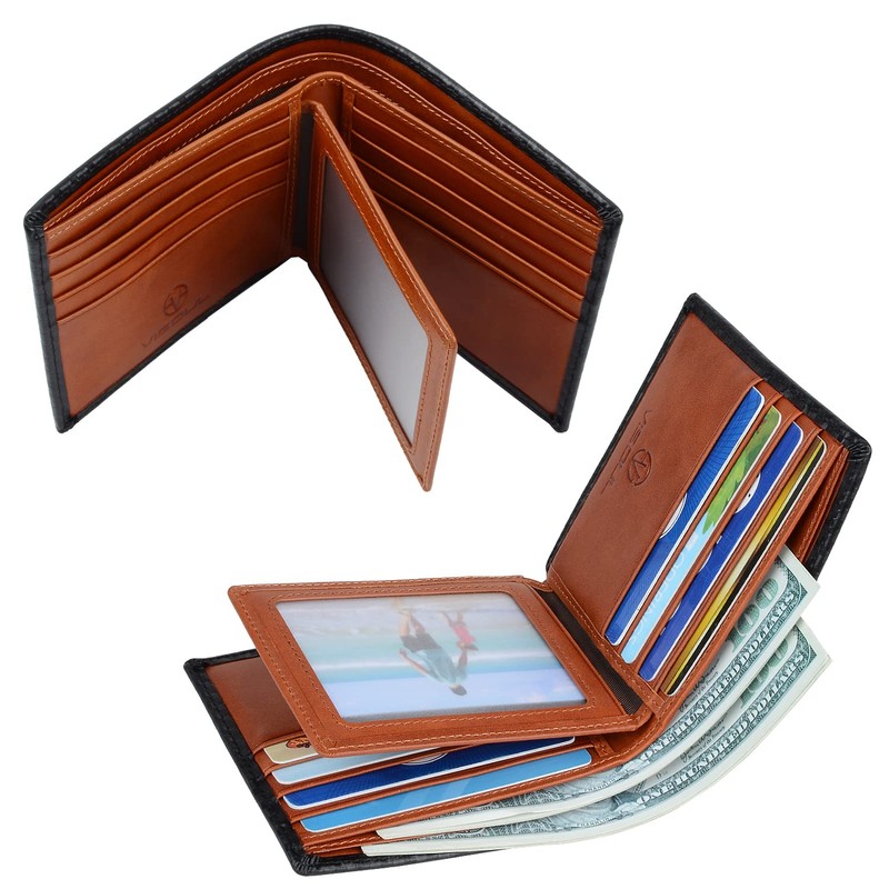 VISOUL Men's Leather Wallet with ID Window, RFID Protection, Genuine