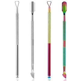 Classicseali 4PCS Nail Cuticle Pusher,Stainless Steel Cuticle Remover Tool,2 Style Multi-Use Lotto Scratcher Tools, for Tickets, Stickers, Labels, Films, Get Rid of the Dead Skin,Colorful, Silver