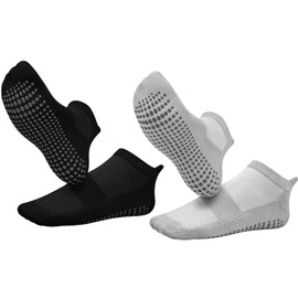 Yoga Pilates Socks for Women Girls, 2 Pairs Non Slip Grip Barre Yoga Sock Anti Slip Non Skid Grippy Ladies Ankle Grip for Hospital, Dance, Trampoline