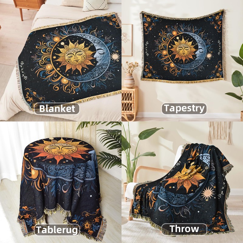 Shesyuki Boho Throw Blanket Reversible Cotton Bohemian Tapestry Hippie Room