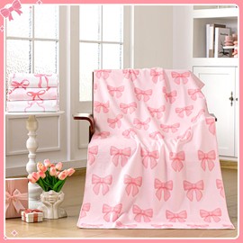 Peryiter 4 Pcs Preppy Pink Bow Beach Towel Set 60 x 30 Inch Cute Aesthetic Bow Microfiber Quick Dry Beach Towels Decorative Bathroom Accessories for Girls Womens Bathroom Kitchen Pool Gym Yoga