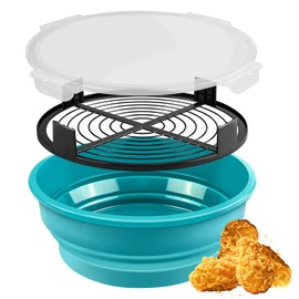 Jaugow collapsible batter bowl with lid: fish breader shaker box - breading shaker container for frying chicken wings onion rings (Blue)