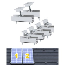 Aurinktron Mounting Kit for 2 PV Modules, 12 cm Aluminium Rail Bracket and Adjustable Clamp for 30-35 mm Thick Modules, Solar Panel Bracket Kit for Flat Roof Trapezoidal Roof