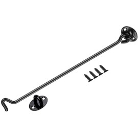 ZiYuya Hook and Eye Latch, Stainless Steel Gate Hook Cabin Hook, Hook Eye Latch Door Lock Hook Lock Latch for Wooden Gates Window Brace Gate Door Catch (Black, 1 Pack, 14 Inch)