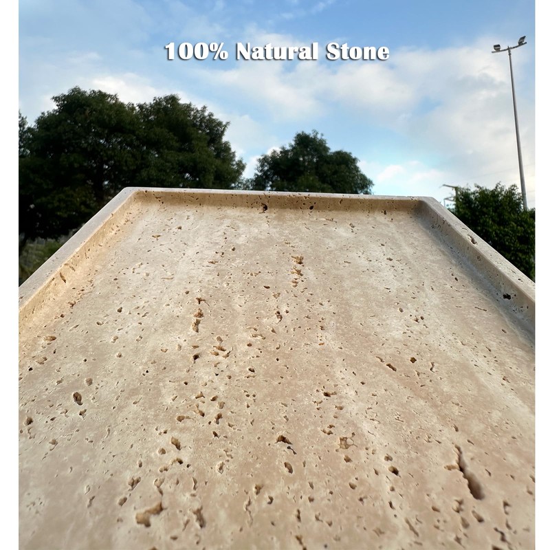 OAIQNUJ Travertine Stone Tray for Coffee Table, 12 x 8