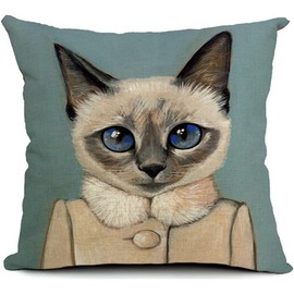 European Style 18 X 18 Inch Cotton Blend Linen Cute Cats Dogs Throw Pillow Cover Cushion Case for Home Bedding Car Sofa Decoration (Blue-Green)
