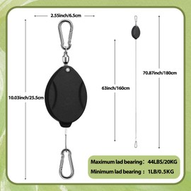 Leinuosen 4 Pack 2025 Upgraded Plant Pulleys for Hanging Plants Heavy Duty Retractable Plant Hanger, 304 Stainless Steel Rope Adjustable Climbing Hook for Garden Baskets Pots, Birds Feeder(Black)