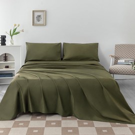 Levoo 100% Egyptian Cotton Sheets Queen Size Set 18"-24" Extra Deep Pocket Queen Sheets Set Soft Breathable Cooling 4Pcs Bed Sheets with 1 Flat Sheet, 1 Fitted Sheet, 2 Pillowcases (Queen, Green)