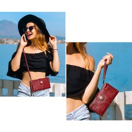 S-ZONE Women Crossbody Cellphone Purse RFID Blocking Shoulder Phone Bag Wristlet Wallet Faux Leather 2 Straps