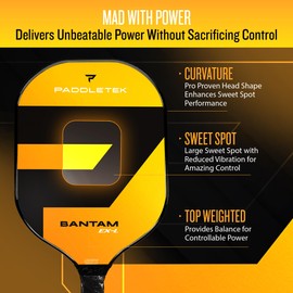 Paddletek Bantam EX-L Pickleball Paddle | Professional Pickleball Paddles with Honeycomb Core, Polycarbonate Surface, Bantom PolyCore & High Tack Performance Grip | USAPA Approved - Horizon (Yellow)