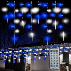 LAMPHOME Christmas Icicle Lights, 49.5ft 400 LED, 16 Modes, Window Curtain Fairy Lights with 80 Drops, Led Icicle Fairy Twinkle Lights for Party, Holiday, Wedding Decorations (White and Blue)
