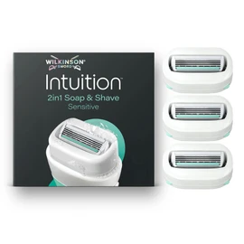 Wilkinson Sword Intuition 2in1 Soap & Shave rasoi da donna per pelli sensibili, 3 ricariche rasoio da donna