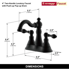 Derengge Two Handle Matte Black Bathroom Faucet 3 Hole with Pop up Drain Assembly, Classic 4 Inch Centerset Lavatory Faucet with 360° Swivel Spout,F-0048-MT