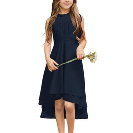 Galawaqe Chiffon Flowy Dresses Flower Girls Asymmetrical with Ruffles Sleveless Swing Party Gowns A-Line Dress