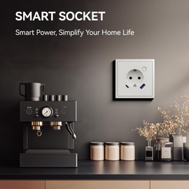 BSEED WLAN Socket with USB C Matt, 20 W Quick Charge Smart Socket Flush-Mounted, with Current Measurement, S Series, 1 Compartment, 86 mm, White