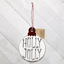 Mud Pie Holly Jolly Christmas Ornament Wood Cutout 4" Rustic