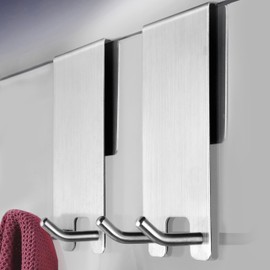 ZUNTO Towel Hooks, Pack of 2 Shower Hooks, No Drilling, Stainless Steel Towel Holder, Shower Screen for Towel and Shower Squeegee, Hook Shower Screen with Rubber Pads for Glass Thicknesses 6-12 mm