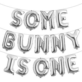 Some Bunny is One First Birthday Party Supplies Balloons Happy Birthday Banner for Spring Easter Rabbit Themed Baby Girls 1st Bday Baby Shower Decorations (Some Bunny Is One Silver)
