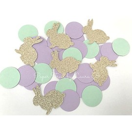 Bunny Party Confetti in Lavender, Mint and Gold Glitter for 1st birthday. Table Confetti. Party Decorations. Some Bunny is One! 50 Count.