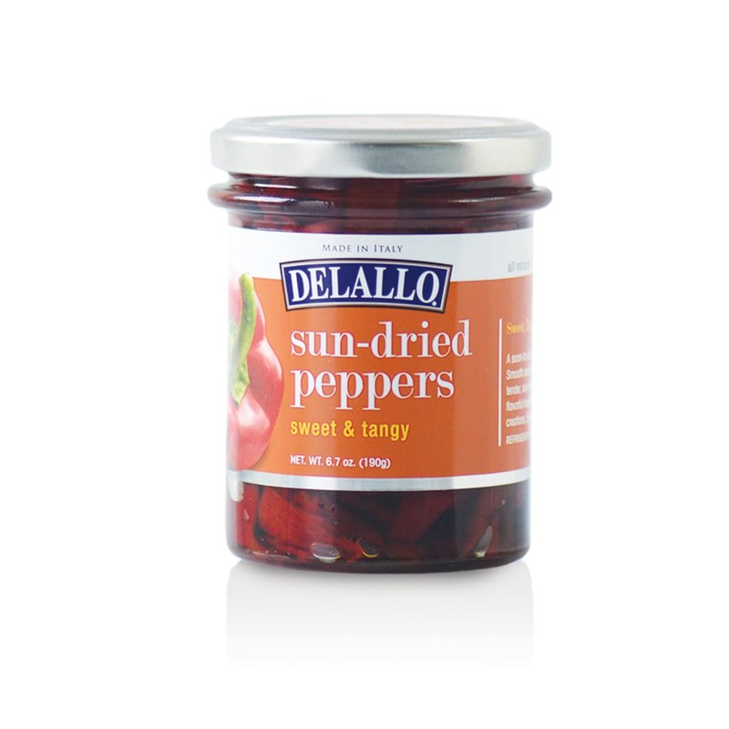 DeLallo Sun-Dried Sweet and Tangy Peppers, Marinated in Sweet Vinegar,