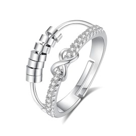 INFUSEU Anti-Stress Ring, Fidget Anxiety Ring, Adjustable Bead, Adjustable Spinner, Worry Jewellery, Anxiety Ring, Gift for Women, Ladies, Girls, Copper