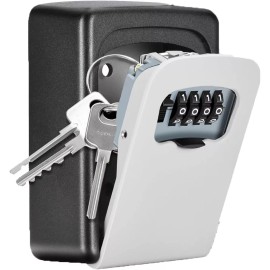 Fayleeko Key Lock Box Wall Mounted, 4 Digit Combination Lockbox for Outside, 5 Keys Gray
