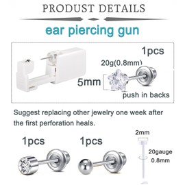 QWALIT Disposable Ear Piercing Kit Silver Ear Piercing Gun Kit Self Piercing Earrings Piercing Kit Earring Gun Piercing Kit with Earring Studs Self Ear Piercing Kit Flat Back at Home