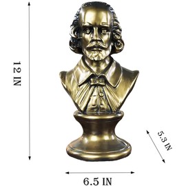 ZKSYLSM Shakespeare Bust Bronze Statue - 12 inches Resin Sculpture for Library and Piano Decor