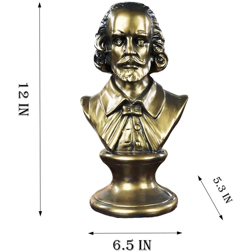 ZKSYLSM Shakespeare Bust Bronze Statue - 12 inches Resin Sculpture