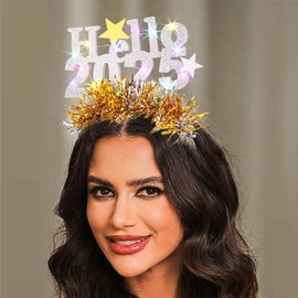 DRESBE Light Up 2025 New Year Headband LED Happy New Year Headbands NYE Party Favors Hair Accessories for Women (Silver)