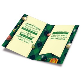 Prime Greetings Son Christmas Card, Made in America, Eco-Friendly, Thick Card Stock with Premium Envelope 5in x 7.75in, Packaged in Protective Mailer