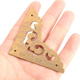 dophee 4Pcs 2.5" Brass Flat Corners Bracket, Retro Table Corner Cover Protectors for Box Cabinet Desk Book Frame Scrapbook Album Bookshelf Decoration Furniture Hardware with Nails, Antique Brass
