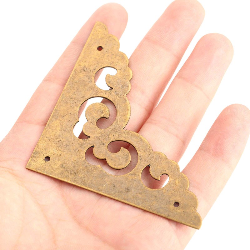 dophee 4Pcs 2.5" Brass Flat Corners Bracket, Retro Table Corner