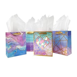 HiCivan 4 Pack-7" X 4" X 9" Medium Size Gift Bags with Tissue Paper - Ideal for Shopping, Parties, Wedding, Baby Shower & Birthday Gift Giving - from USA Small Business Brand