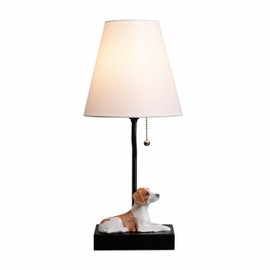 JJDQB 17" Resin Dog Lamp for Bedside Nightstand - USB-A & USB-C Charging Ports, Fabric Shade, Pull Chain Switch, Bedroom Decor, Table Lamp for Bedroom, Night Light for Kids & Adults​ 24074