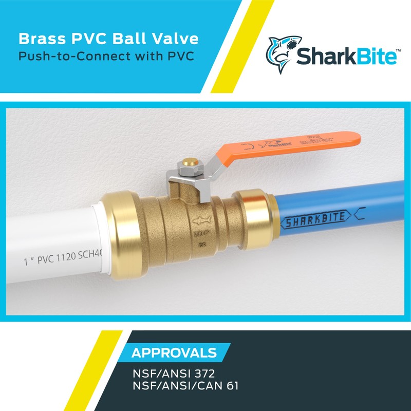 SharkBite 1 Inch PVC x 3/4 Inch CTS Ball Valve,