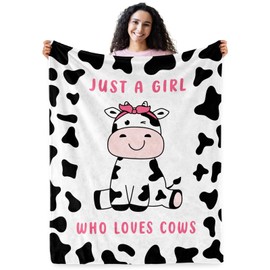 Levens Cow Blanket Gift for Girls, Just A Girl Who Loves Cow Soft Throw for Couch & Sofa Bed 60"x50", Funny All-Season Decorative Kids Blanket, for Birthdays & Holidays