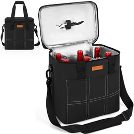 FREEAMG 6 Bottle Wine Tote Bag with Adjustable Shoulder Strap & Handle Insulated Padded Wine Cooler Bag Portable Wine Bottle Carrying Case for Picnic, Travel, Party, BYOB