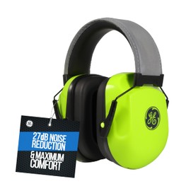 GE Protective Hi-Vis Earmuff for Noise Reduction, NRR 27dB Hearing Protection, Adjustable & Sound Proof Earmuffs for Work, Industrial & Construction Noise Protection. ANSI S3.19-1974 (Lime/Gray)