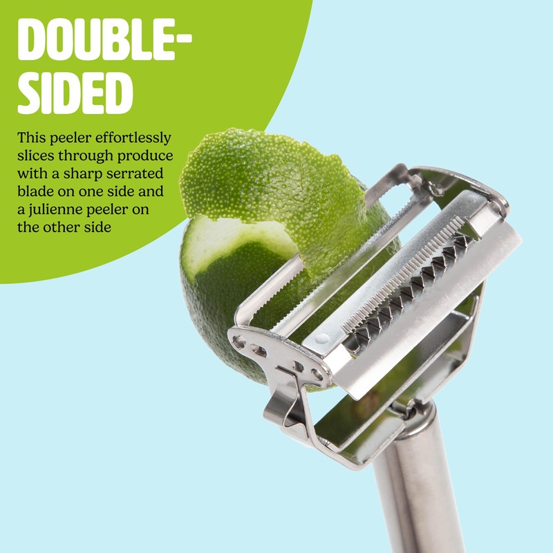 Tasty Julienne Vegetable Peeler with Cleaning Brush, Sharp Stainless Steel