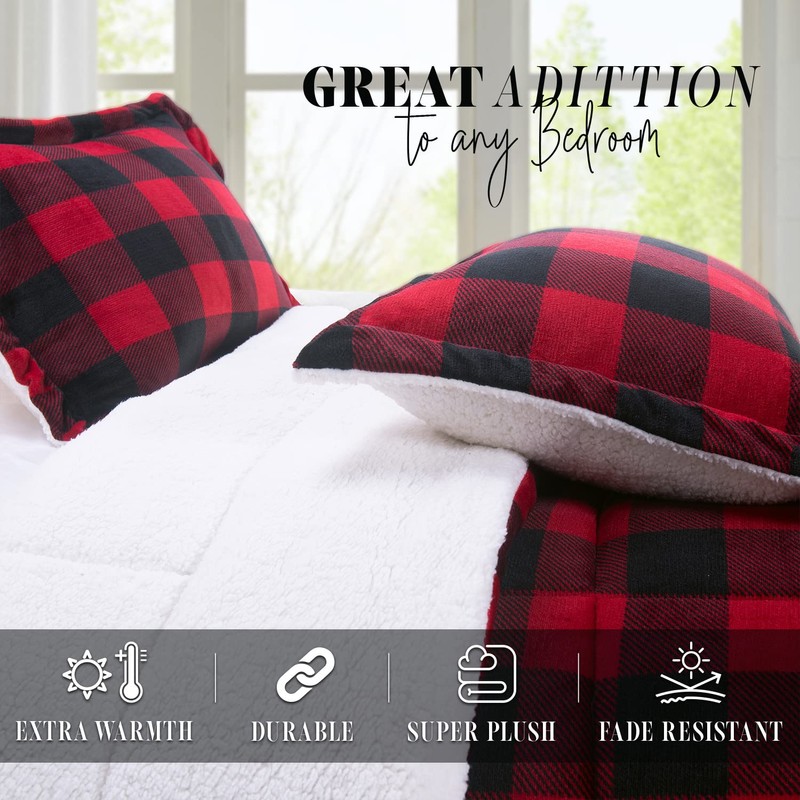 Elegant Comfort 3-Piece Buffalo Lodge-Plaid Comforter Set, Luxurious, Heavyweight, All